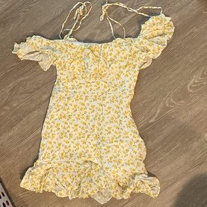 Yellow floral off the shoulder mini dress